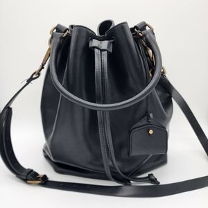 MADEWELL Lafayette Leather Bucket Drawstring Bag Black Large Carryall